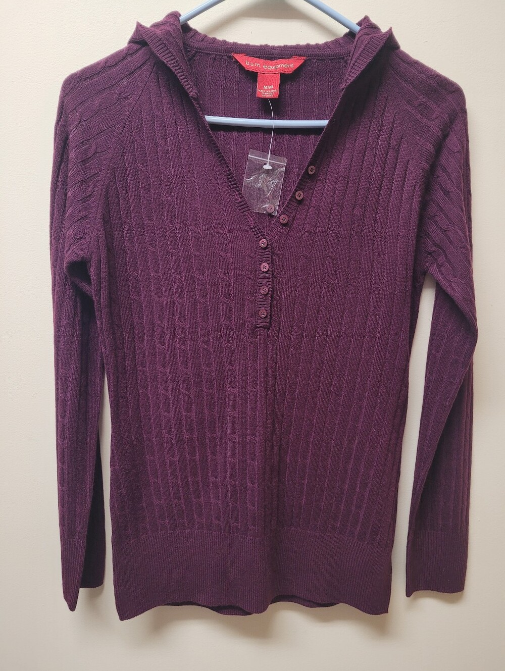 B.U.M. Equipmemt Plum Cable V-Neck Button Pullover